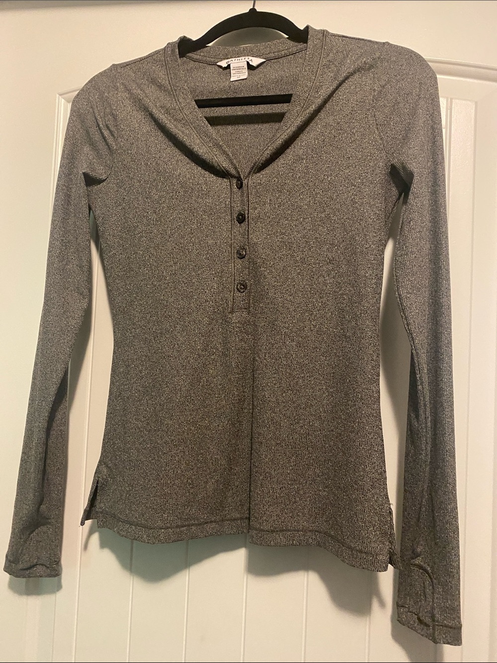 Athleta Gray Long-Sleeve Henley Top
